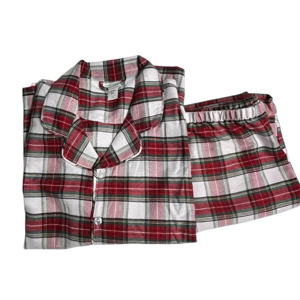Pottery Barn Adult Stewart‎ Plaid Flannel Pajamas XL Mens Womens NWOT Collar